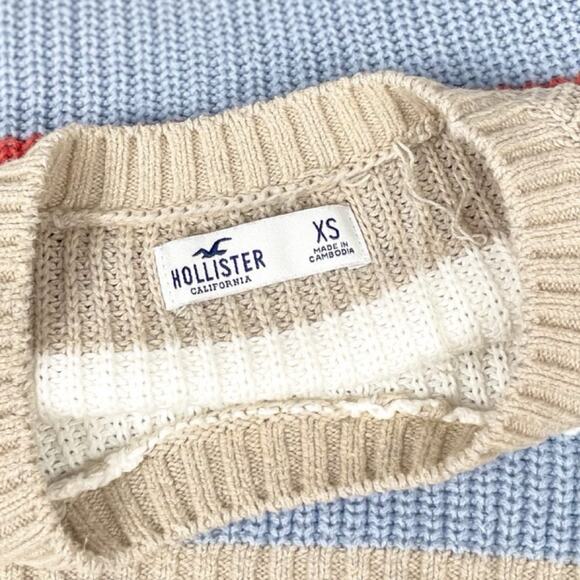 Hollister Cropped Waffle Knit Sweater XS Red Striped Retro Cozy Fall - Picture 6 of 11